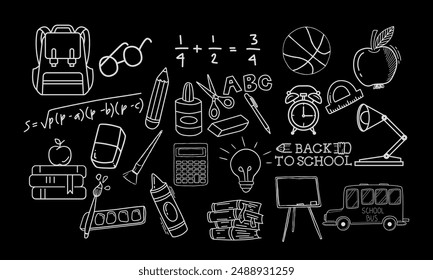 Back to School Set Doodle Style Vector Illustration. Perfect for Textile Fabric Design, Wrapping Paper, Banners, Posters, Cards, Stickers, Professional Design, and Website Wallpapers