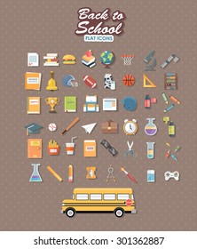 back to school set of flat icon