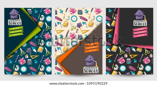 Back School Set Flyers Printable Brochure Stock Vector (Royalty Free ...