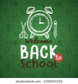 back to school set icons drawing in chalkboard