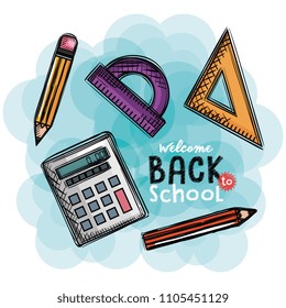 back to school set icons drawings