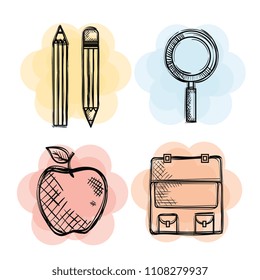 back to school set icons drawings