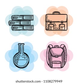 back to school set icons drawings
