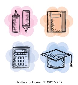 back to school set icons drawings