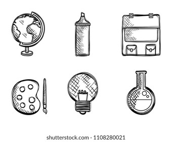 back to school set icons drawings