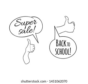 Back to school, set icons. Handwritten lettering. Label vector illustration
