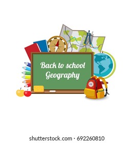 Back to school. A set of icons on the theme of geography. The illustration is suitable for printing tetredones or for books. Vector. Eps 10.