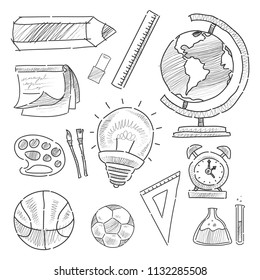 back to school set illustration. hand drawing illustration. pencil sketch