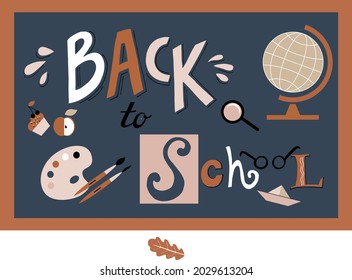 Back to school set of school items lettering 