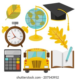Back to school. Set of school items. Vector  illustration.