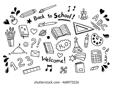 Back to school set of objects. Big vector collection. Nice lovely hand drawn illustrations.