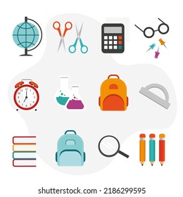 back to school set of objects. School and education icons, symbols isolated on white background