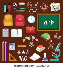 Back in school. Set of objects for study. Vector