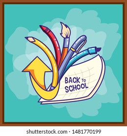 back to school with set pencils and paint brush