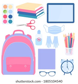 De vuelta a la escuela. Conjunto de suministros para alumnos