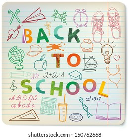 Back to school - set of school related doodle objects on the lines sheet