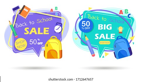 Back to school set sale banners. School vector eps 10 format.