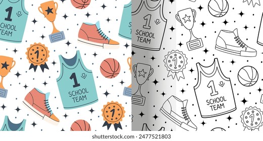 Back to school. Set of seamless pattern in flat design. Doodle and colored pattern with school supplies in simple style. Vector illustration.
