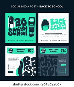 Back to school. Set of social media post template with liquid typography in green white background. Back to school banner post template