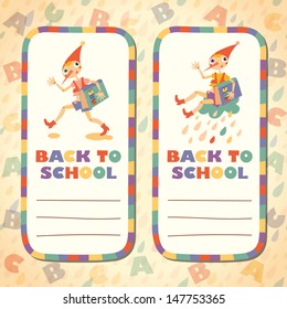 Back to school. Set of stickers. Hero of fairy story. Template for card and sticky notes.