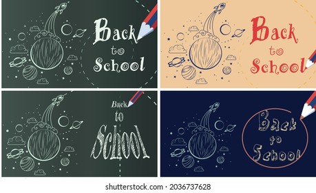 Back to school set and student draws galaxy student draws galaxy on black board