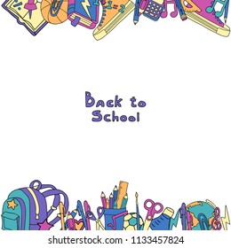 Back to school set of study supplies frame