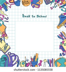 Back to school set of study supplies frame