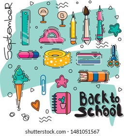 Back to school. Set of school supplies. september