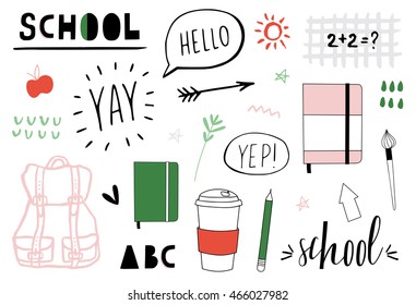 Back to school set. School supplies. Vector illustration