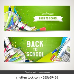 Back To School - Set of two horizontal banners with school supplies