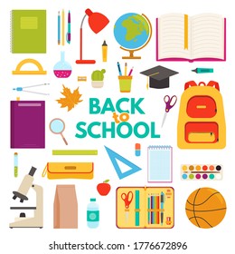 Back to school. Set of vector elements in flat style.