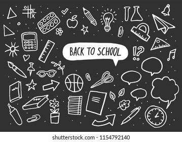 Back to school set. Vector Lettering and hand-drawn graphic. Education items. Vector illustration