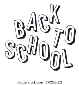 Back to school. Shadowed letters typographic. Minimalistic holiday poster. Black and white