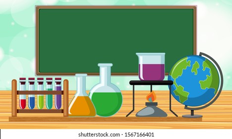 Back to school sign with board and school items illustration