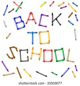 Back to school sign composed of colorful vector crayons