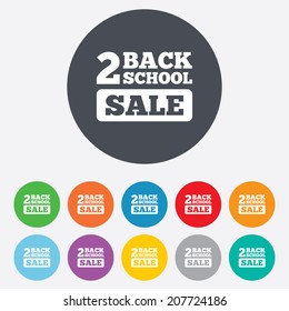 Back to school sign icon. Back 2 school sale symbol. Round colourful 11 buttons. Vector