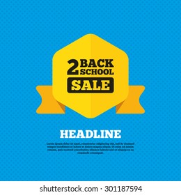 Back to school sign icon. Back 2 school sale symbol. Yellow label tag. Circles seamless pattern on back. Vector