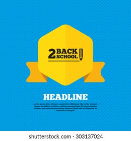Back to school sign icon. Back 2 school pencil symbol. Yellow label tag. Circles seamless pattern on back. Vector