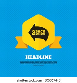 Back to school sign icon. Back 2 school symbol. Yellow label tag. Circles seamless pattern on back. Vector