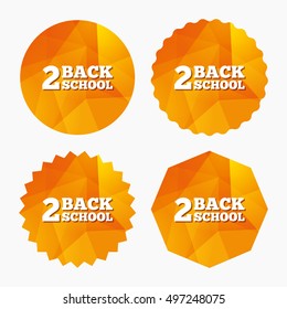 Back to school sign icon. Back 2 school symbol. Triangular low poly buttons with flat icon. Vector