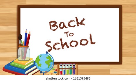 Back to school sign with many school items illustration