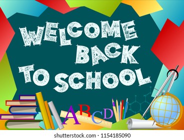 Back to school sign on the blackboard. Chalk letter effect. Study greeting announcement