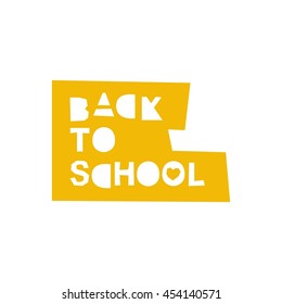 Back to school sign. Vector label with papercraft letters isolated on white background. Yellow and black