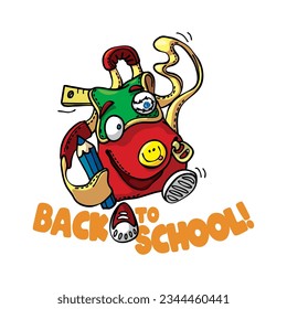 Back to school sign with walking red bag