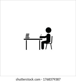 Back to school. Silhouette of a man sitting at a desk. Sitting at a desk. vector solid icons. school after the pandemic