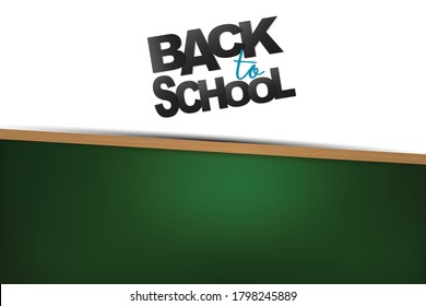 Zurück zur Schule einfaches Banner. Realistische 3D-grüne Tafel mit Schrift. Vektorgrafik.