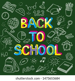 Back To School Sketch Chalkboard Doodles. Hand Drawn Background School Concept