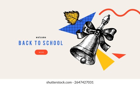 Back to school sketch collage background. School poster design template with hand drawn accessories. Vector illustration