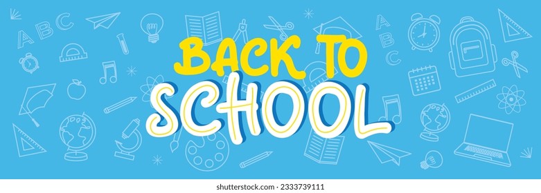 De vuelta a la escuela. Esbozo de vuelta al concepto escolar. Cartel de regreso a la escuela con fondo de doodle dibujado a mano.