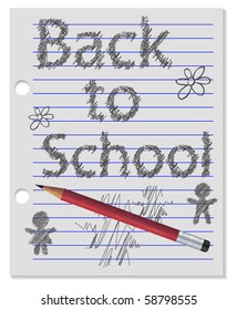 Back to School Sketch on a Paper with a Pencil (Vector)